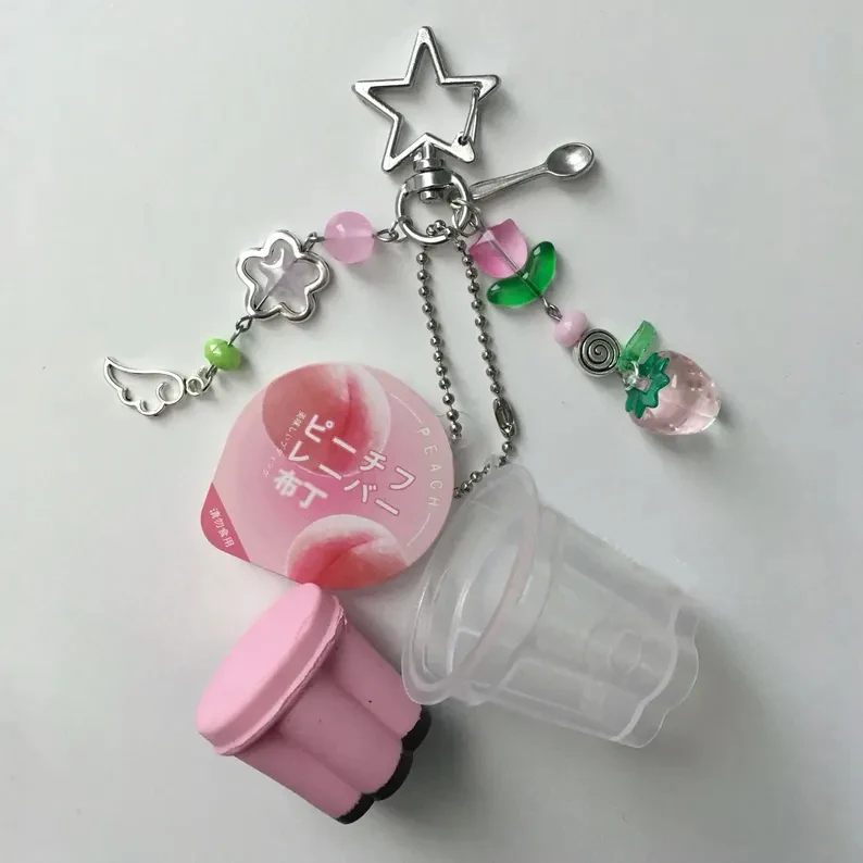 Japanese Pudding Keychain, Retro Aesthetic Beaded Accessory